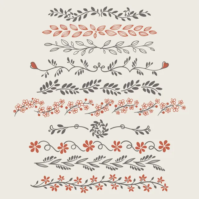 Floral Decorative Dividers With Leaf Motifs