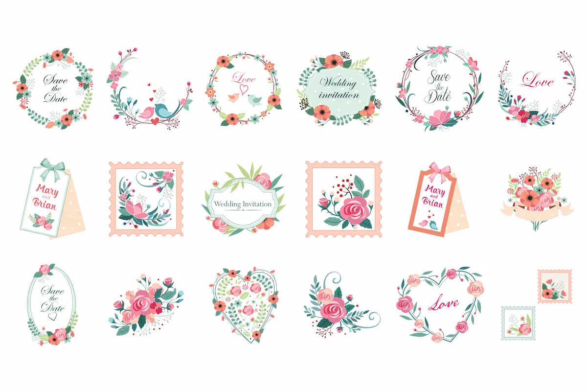 Laser cut and engrave Floral Wedding Invitation Frames And Tags