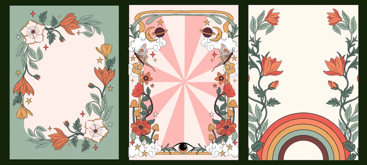 Laser cut and engrave Boho Floral Frames With Celestial Rainbow Motifs