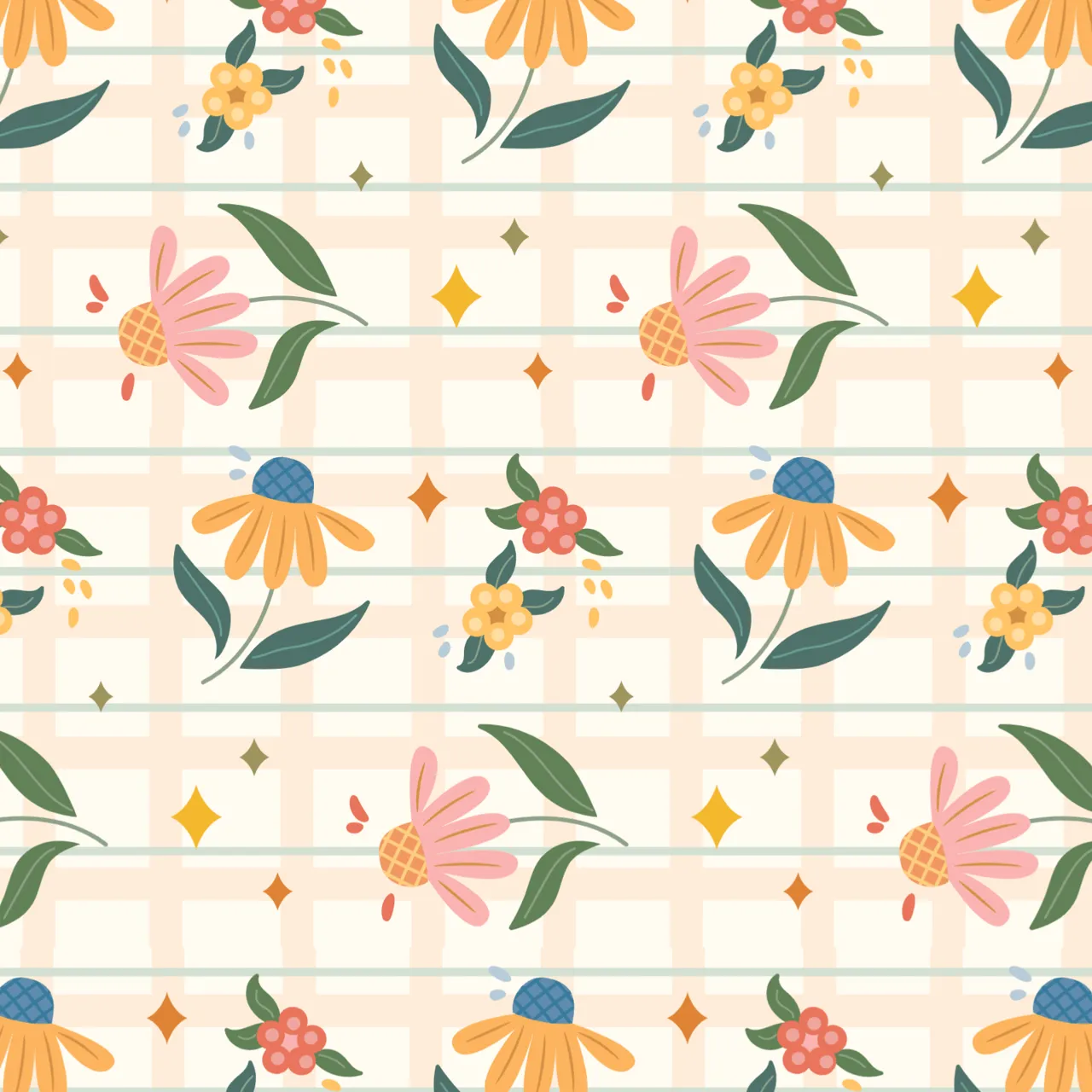 Laser cut and engrave Floral Plaid Pattern With Star Accents