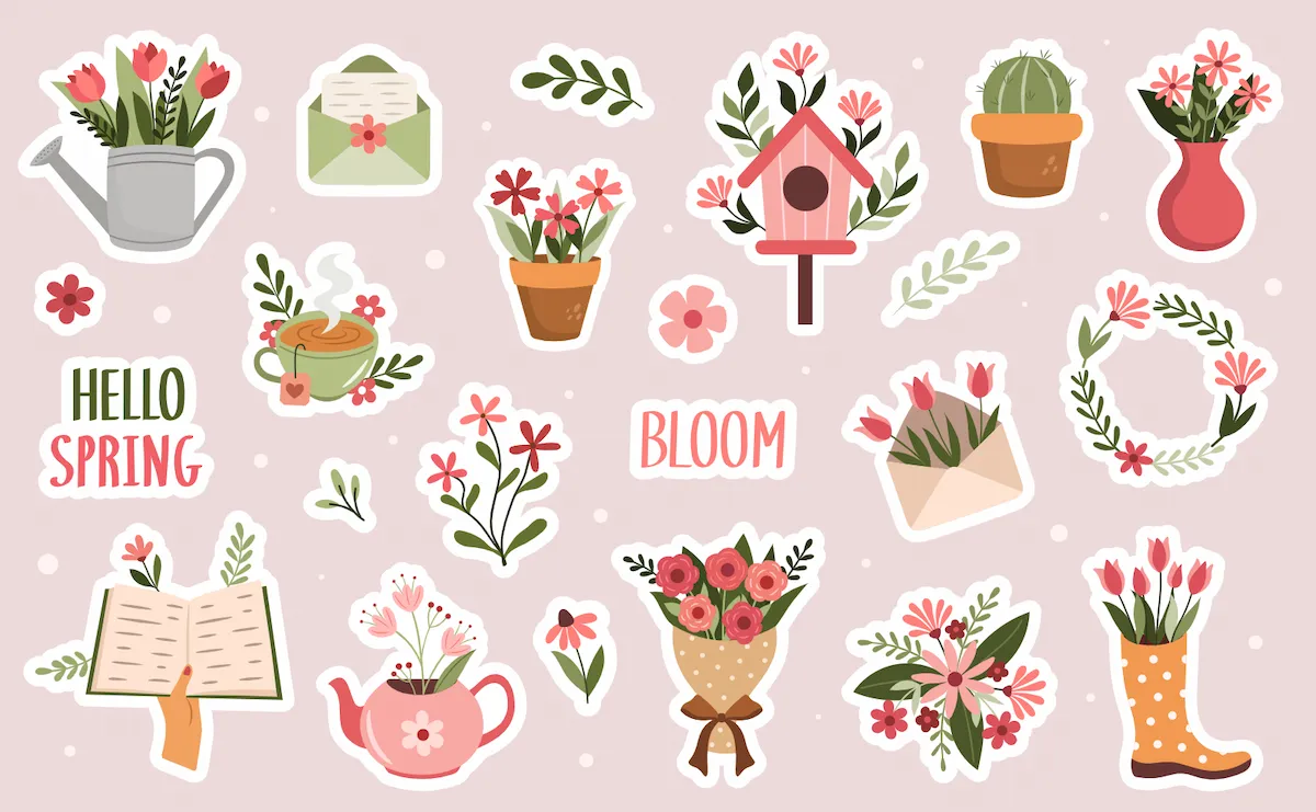 Laser cut and engrave Springtime Floral Sticker Set Collection