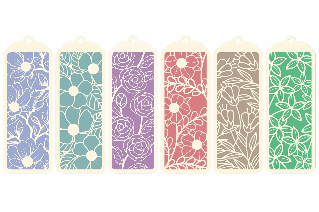 Laser cut and engrave Floral Bookmark Tags With Cutout Patterns