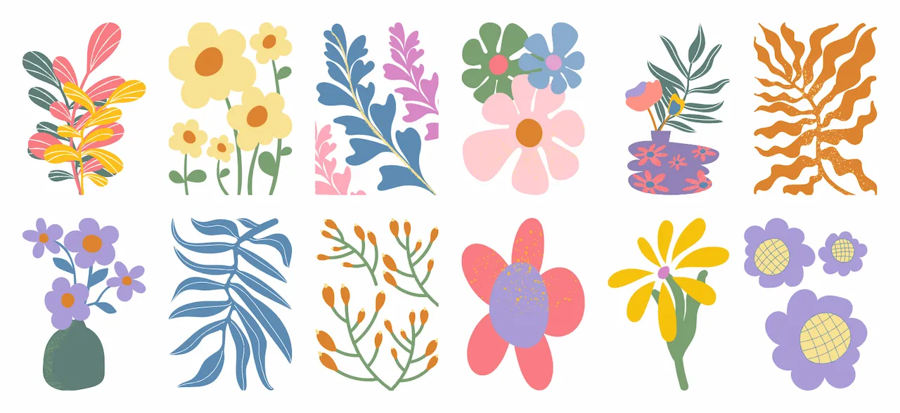 Laser cut and engrave Collection Of Colorful Botanical Floral Motifs