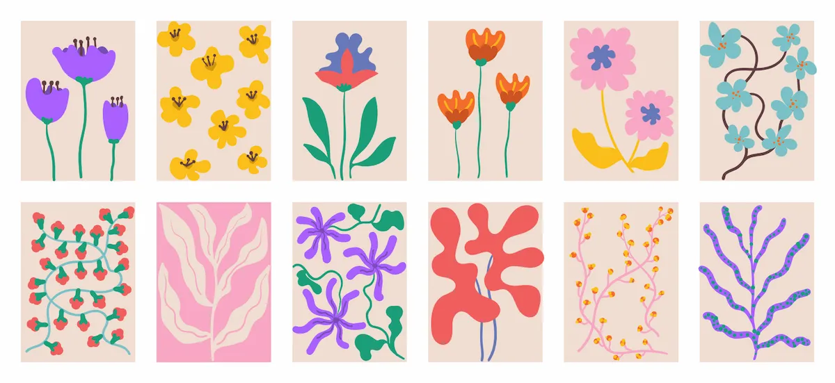 Laser cut and engrave Collection Of Colorful Botanical Floral Patterns