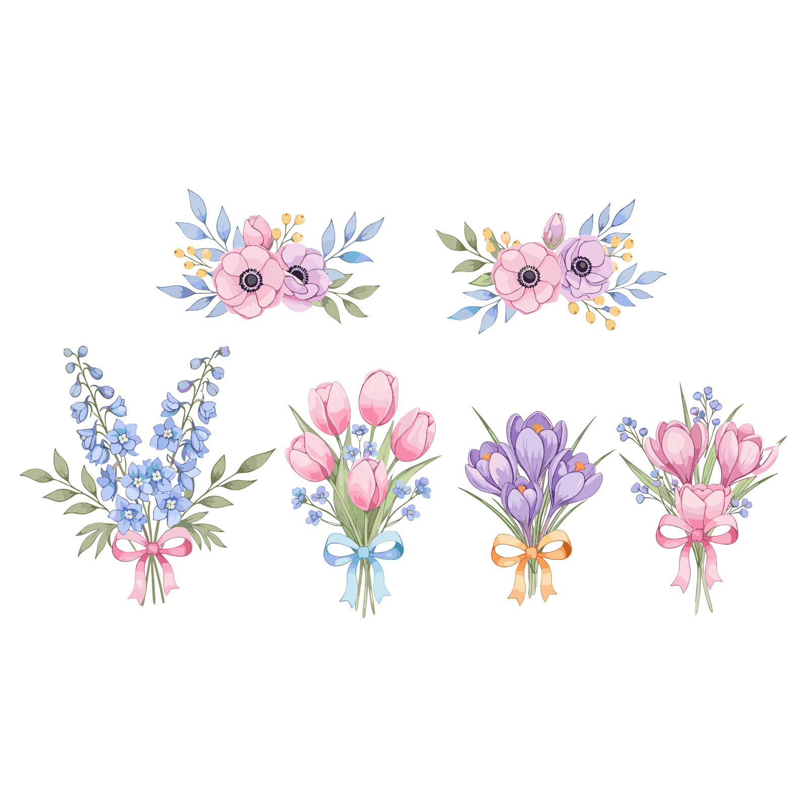 Spring Floral Bouquets With Ribbons