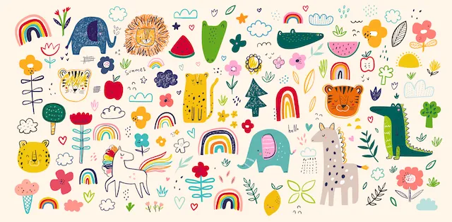 Childrens Hand Drawn Animal And Nature Icons