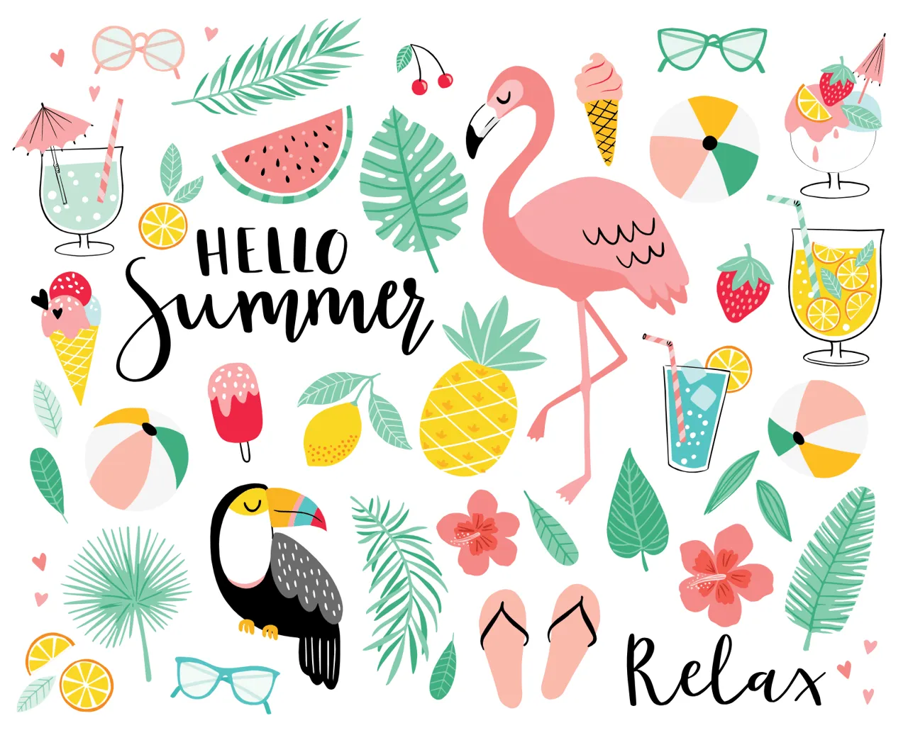 Laser cut and engrave Summer Flamingo And Tropical Fruit Elements