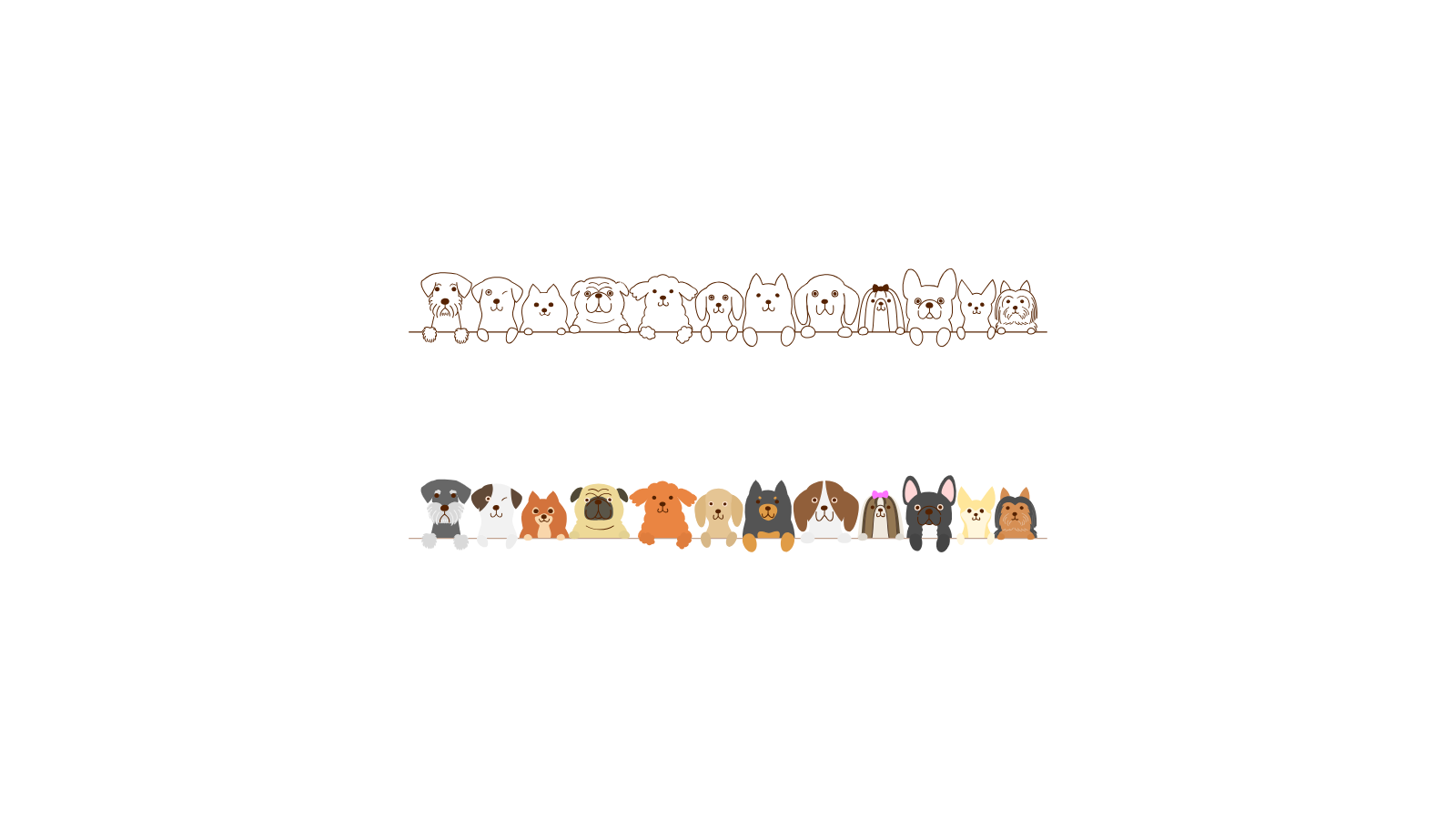 Row Of Cute Dog Breed Illustrations