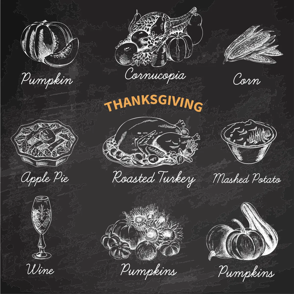 Laser cut and engrave Thanksgiving Holiday Food Chalkboard Menu Set