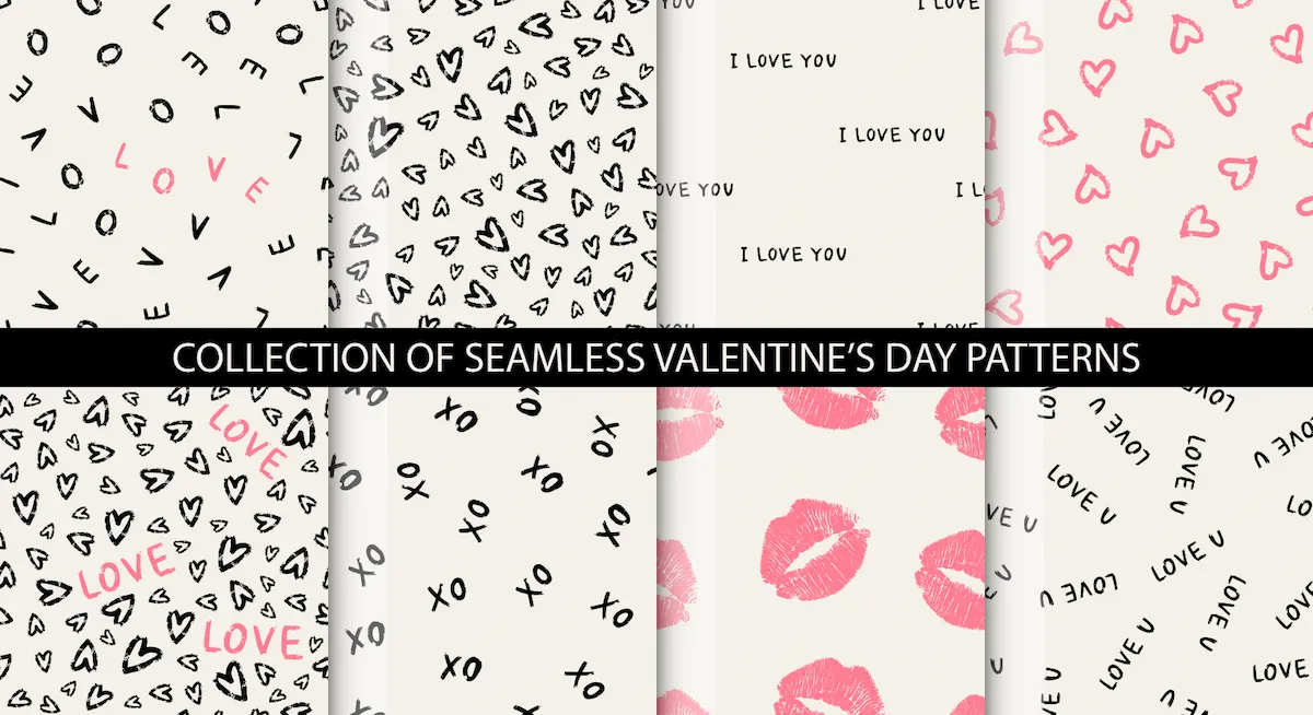 Laser cut and engrave Seamless Valentine Day Heart Pattern Collection