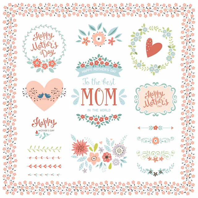 Mother's Day Floral Frame And Elements