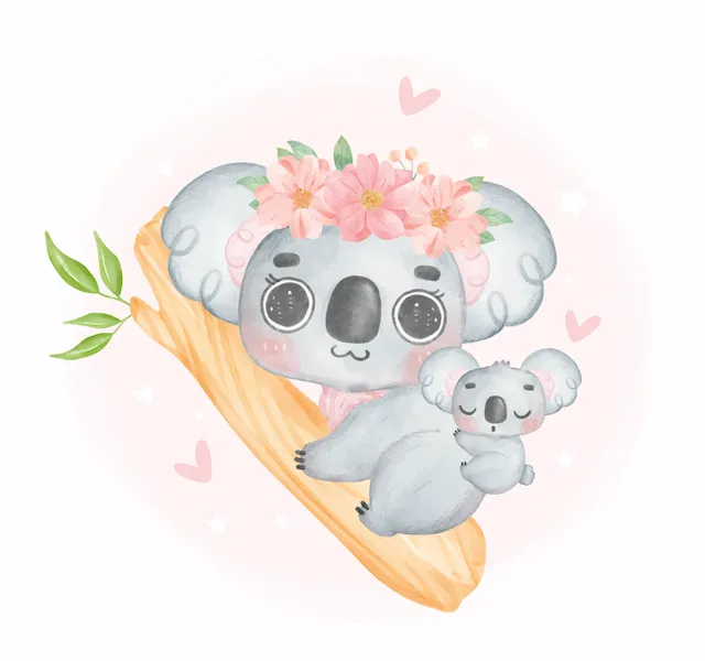 Koala Mother And Baby On Branch