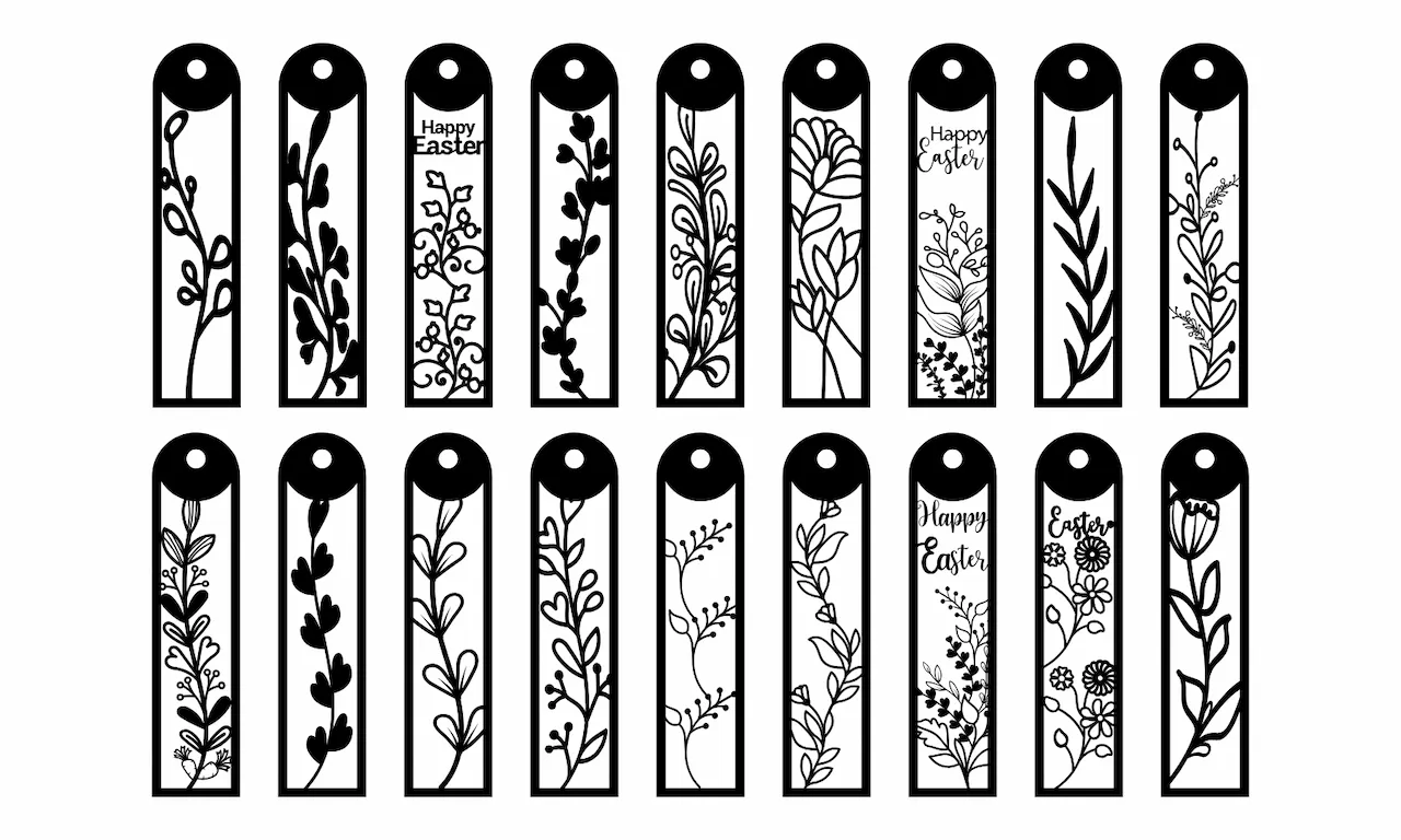 Laser cut and engrave Floral Bookmark Tags With Easter Motifs