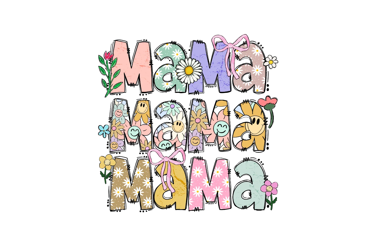 Mama Text With Floral And Ribbon Motifs