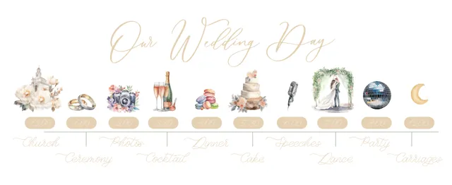 Wedding Day Timeline With Watercolor Icons