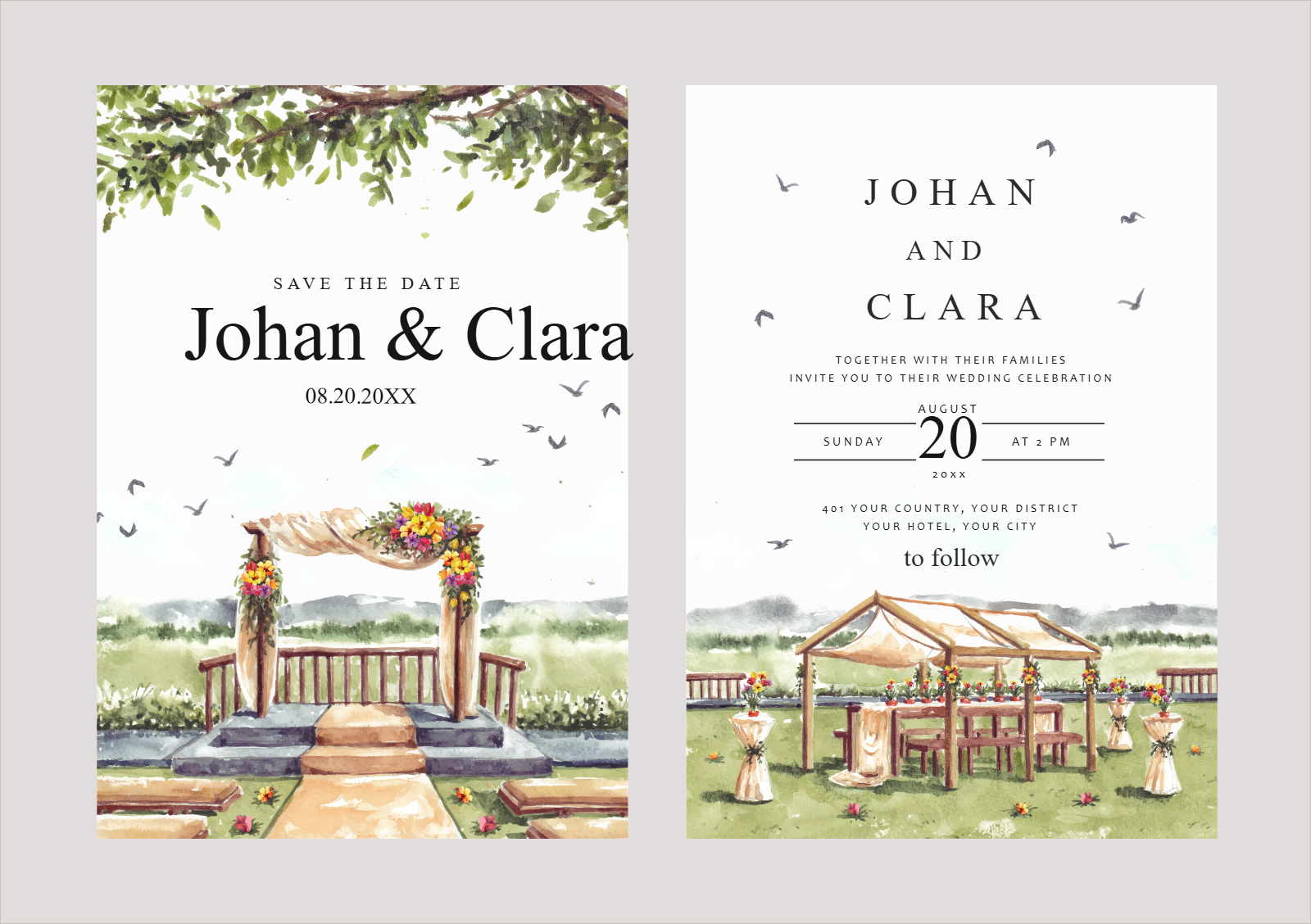 Watercolor Wedding Invitation Card Design