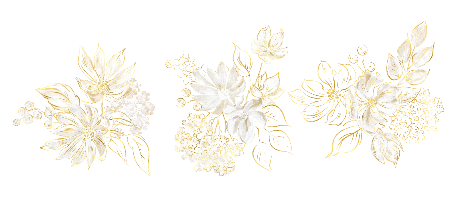Floral Bouquets With Gold Leaf Outlines