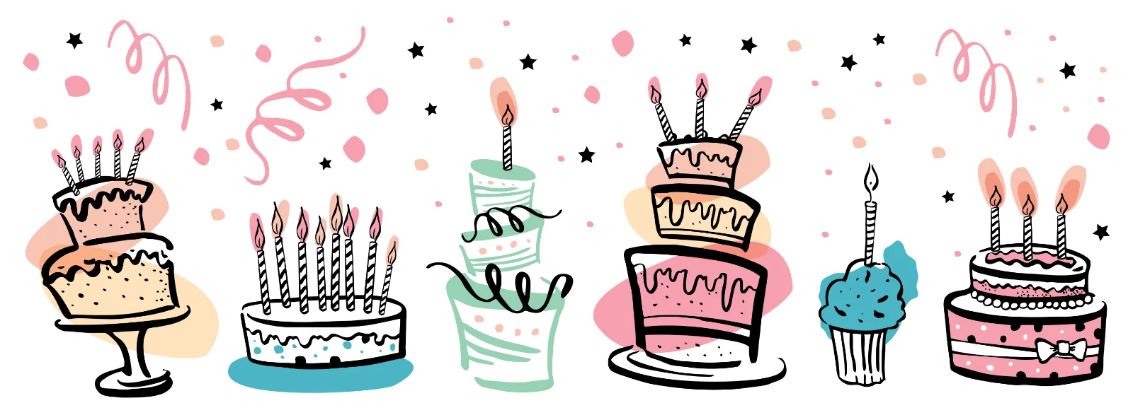 Birthday Cakes With Candles And Confetti