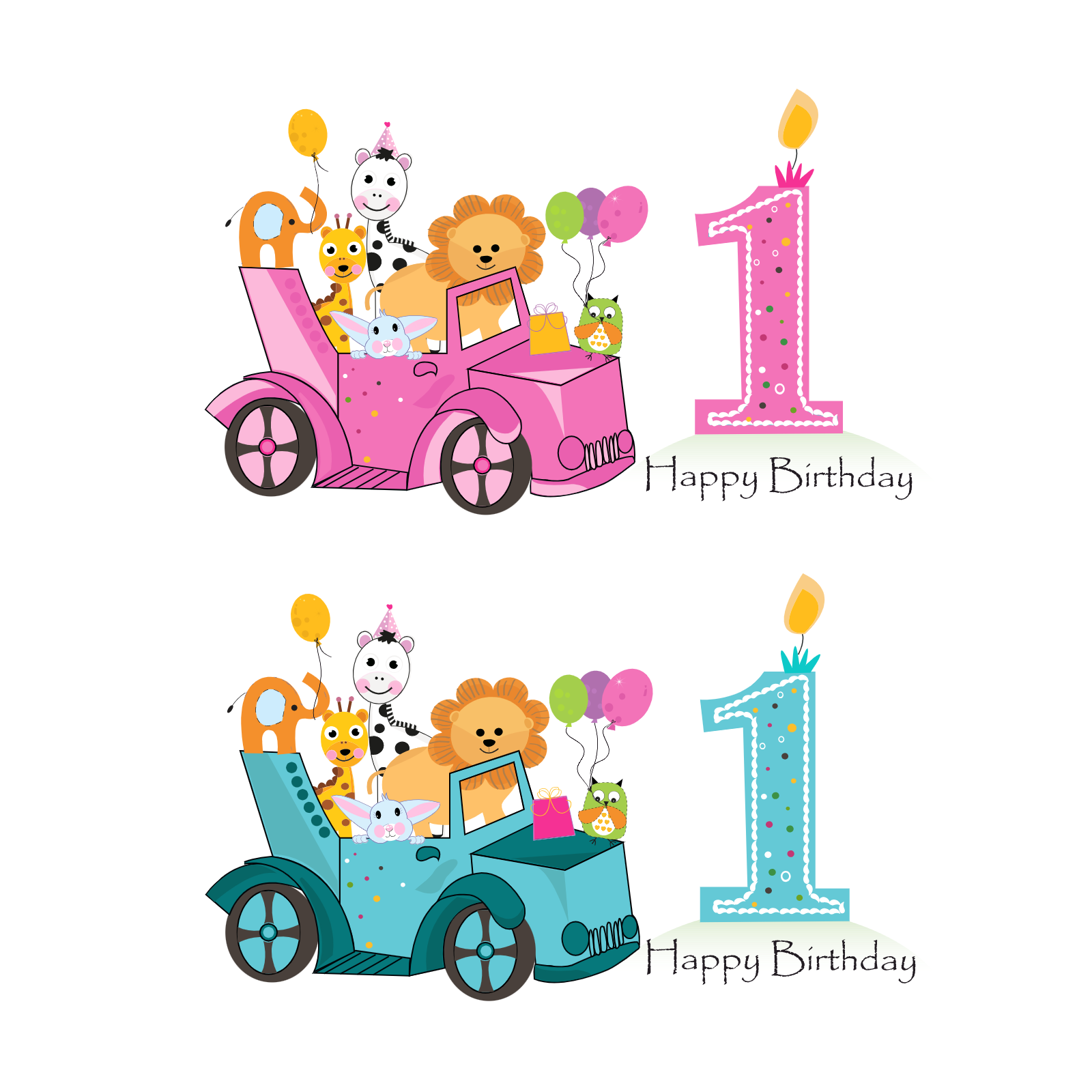 First Birthday Animals In Toy Cars