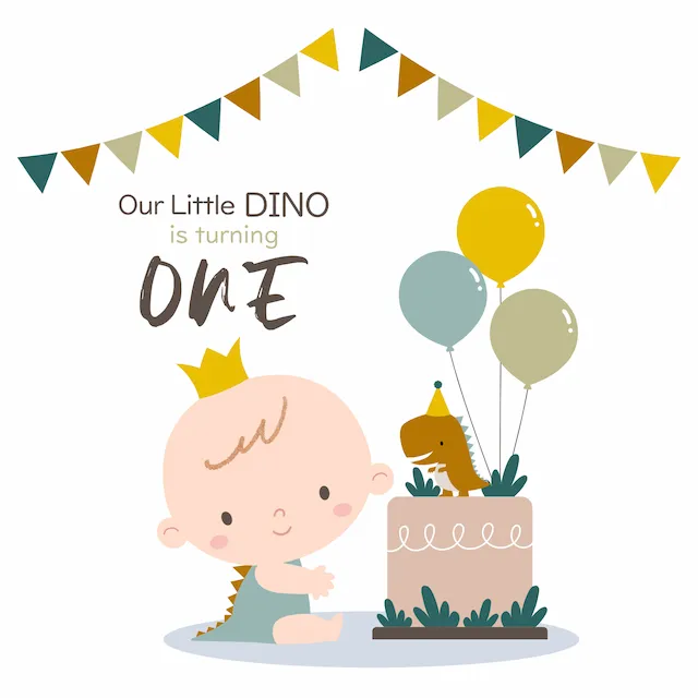 First Birthday Party Illustration With Dinosaur