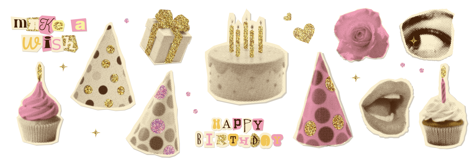 Birthday Party Sticker Collection With Cake