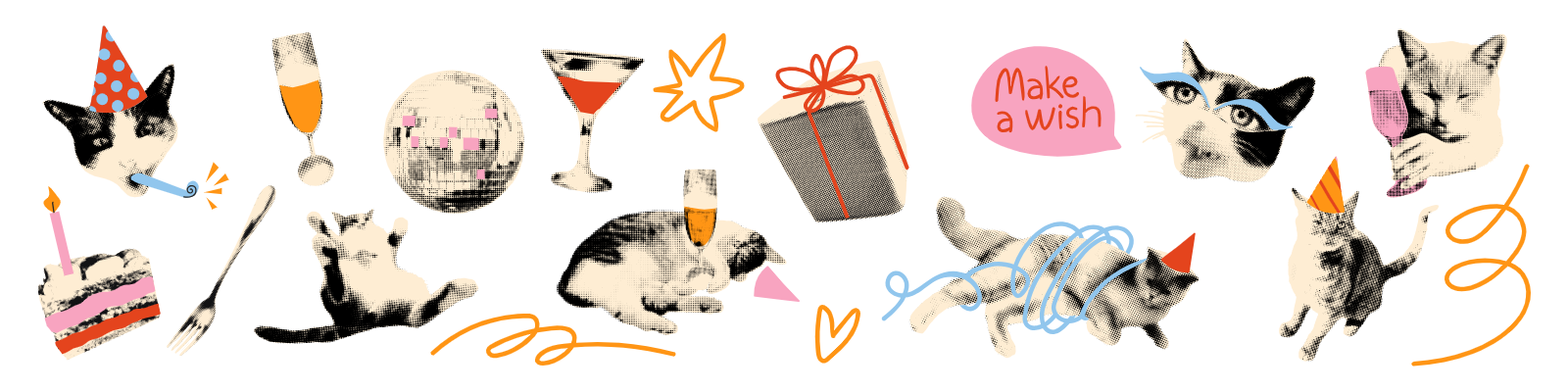 Party Cats With Cake And Gifts