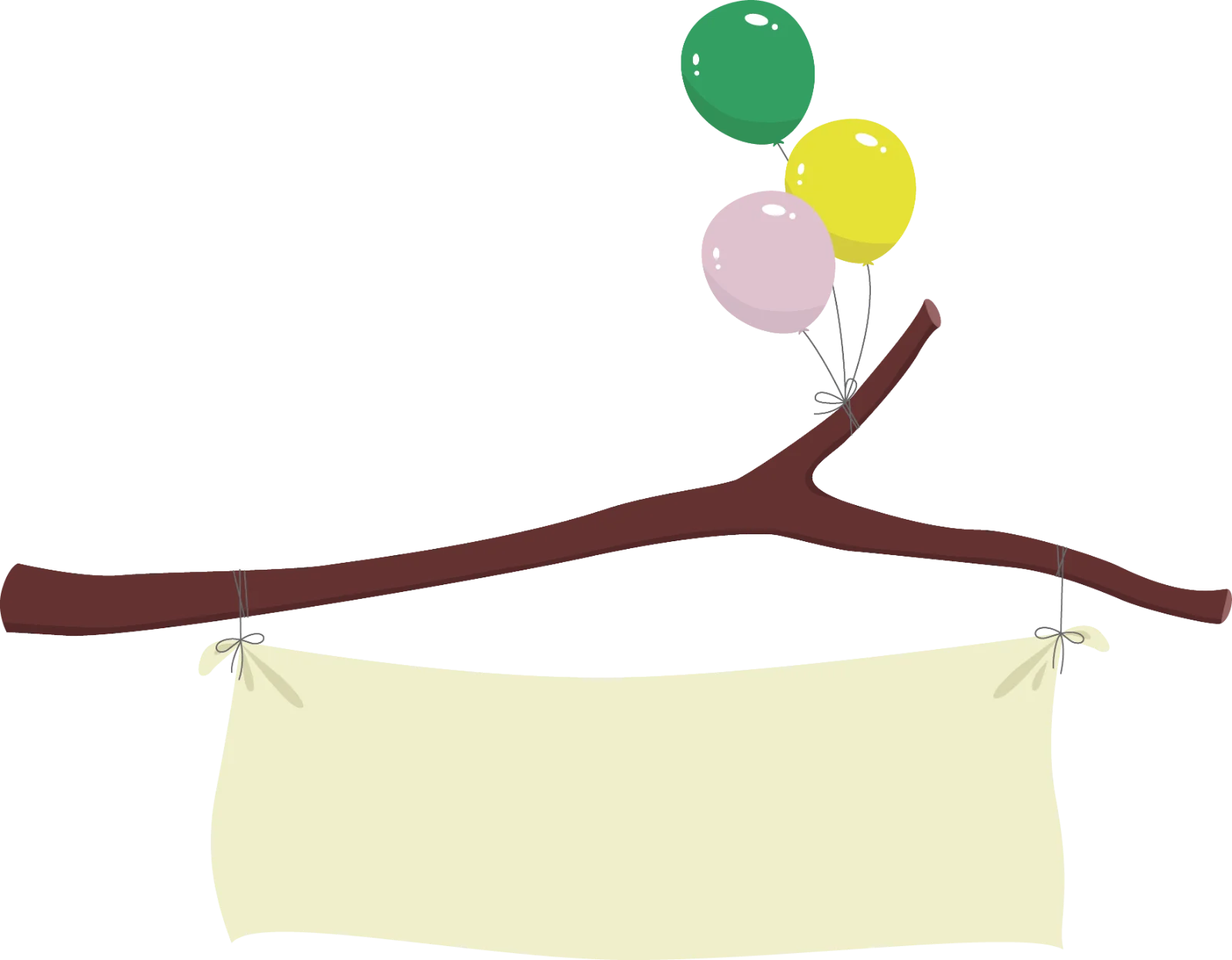 Branch With Hanging Banner And Balloons