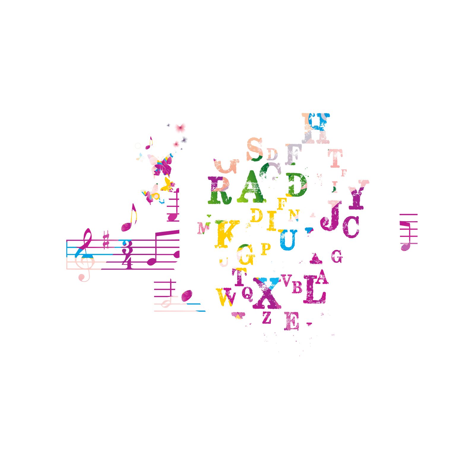 Musical Notes And Alphabet Letter Collage