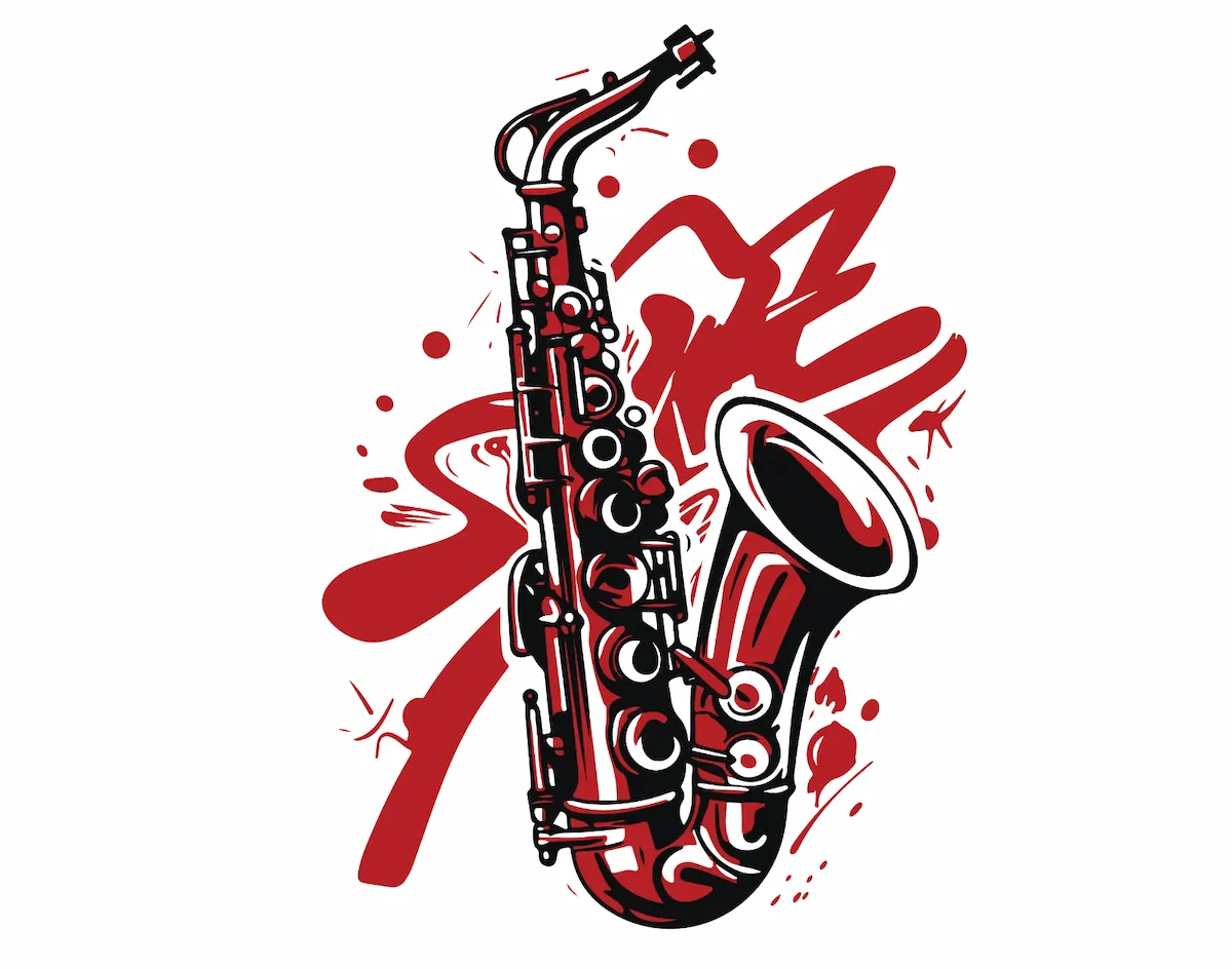 Laser cut and engrave Saxophone Musical Instrument With Splatter Art