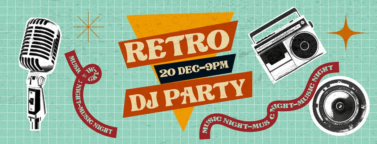 Laser cut and engrave Retro DJ Party Musical Event Banner