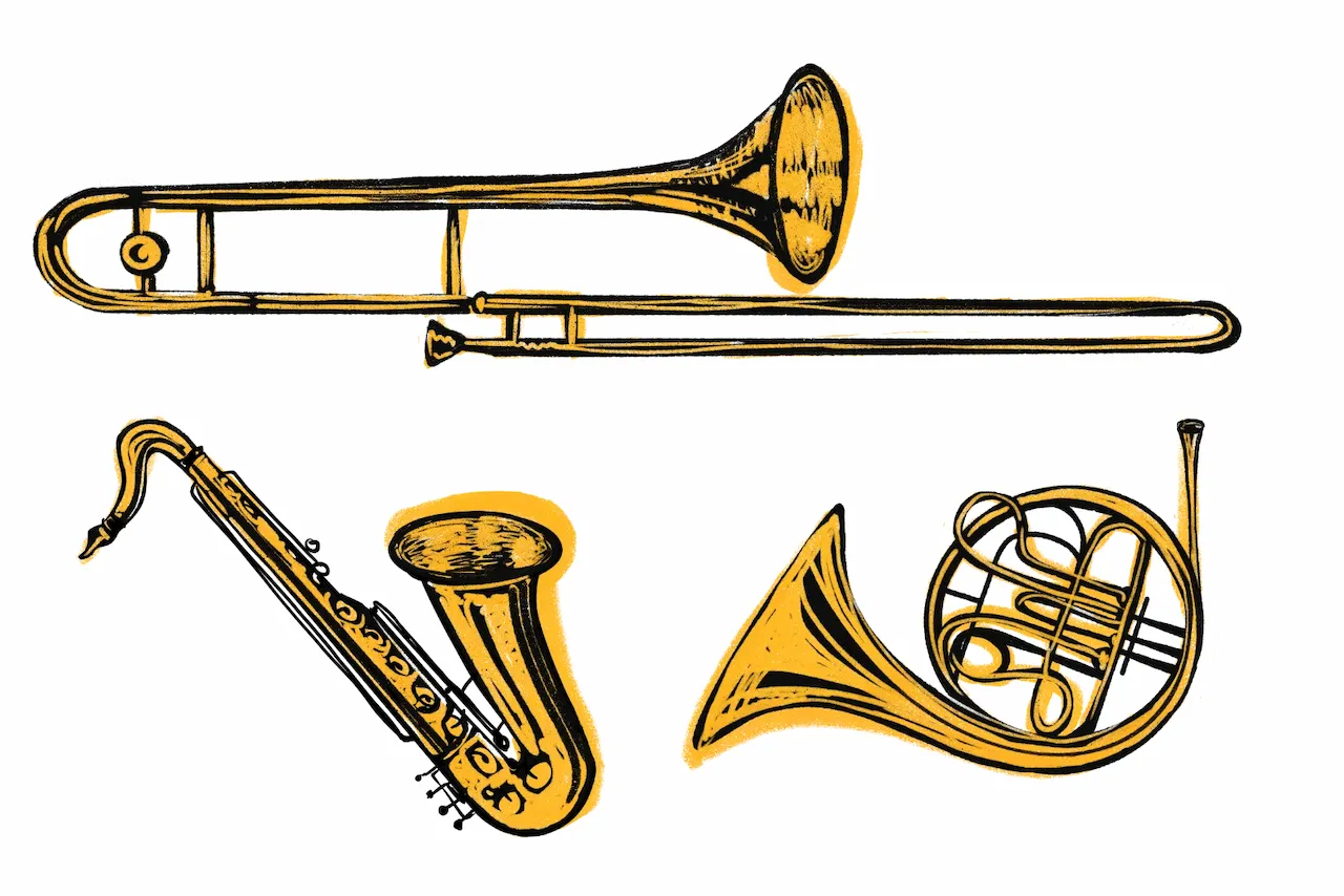 Laser cut and engrave Trombone Saxophone And French Horn Illustration