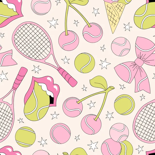 Tennis Racket And Ball Seamless Pattern