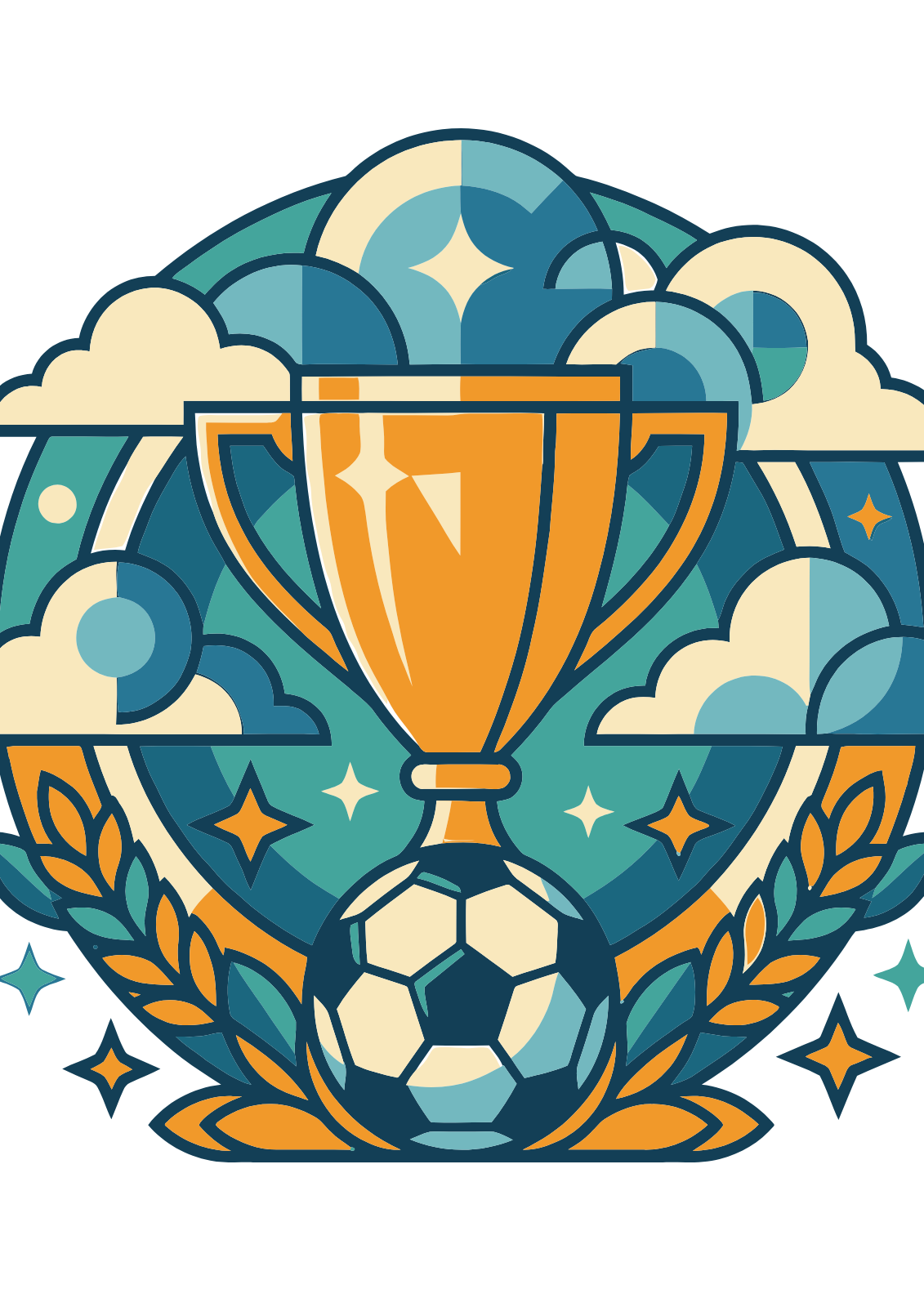 Soccer Trophy Wreath Circular Emblem