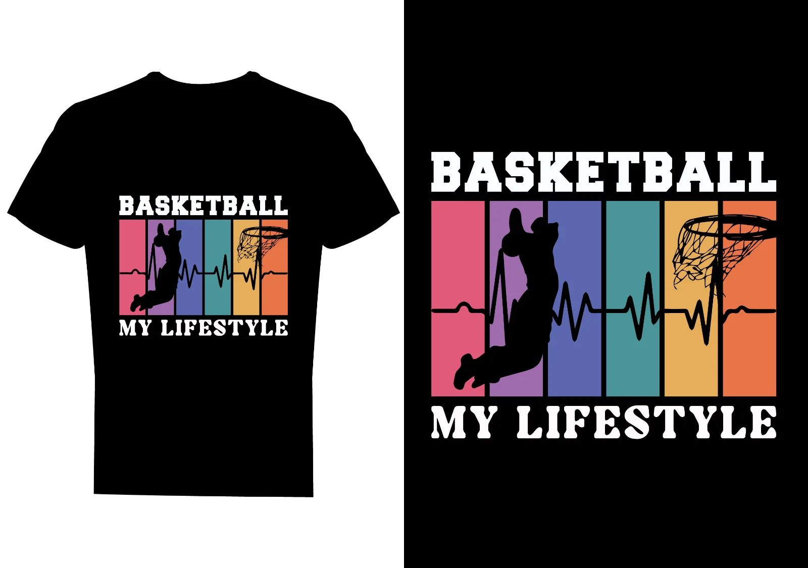 Basketball Player Silhouette With Heartbeat Line