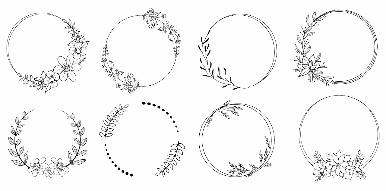 Laser cut and engrave Collection Of Circular Floral Wreath Frames