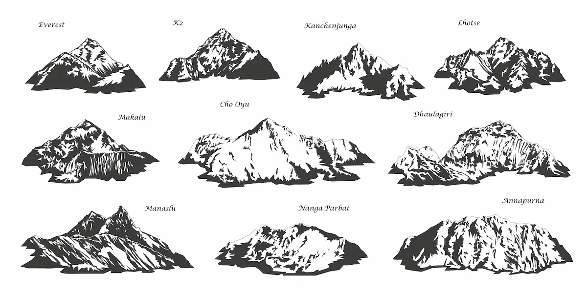 Laser cut and engrave Mountain Range Peak Silhouettes Collection