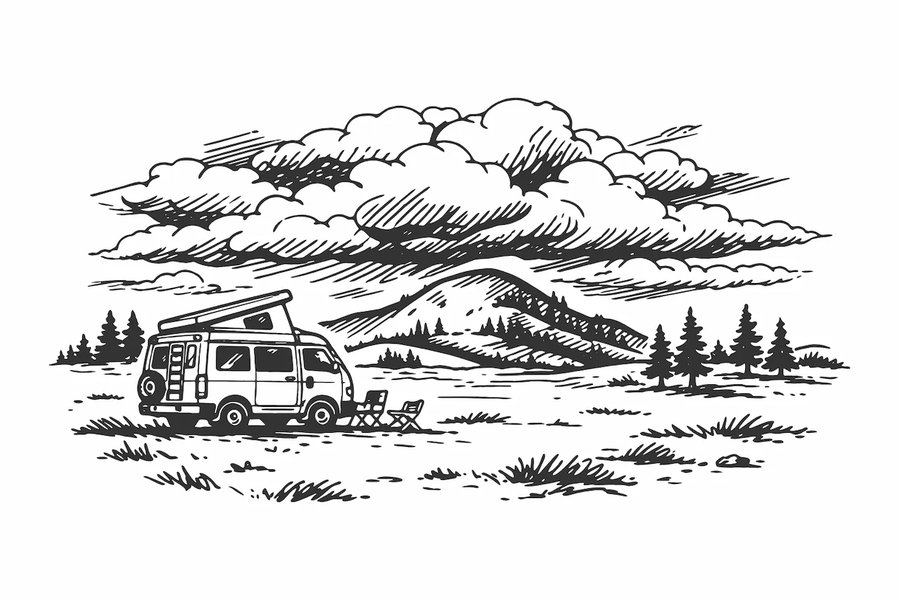 Laser cut and engrave Camper Van Camping In Mountain Landscape