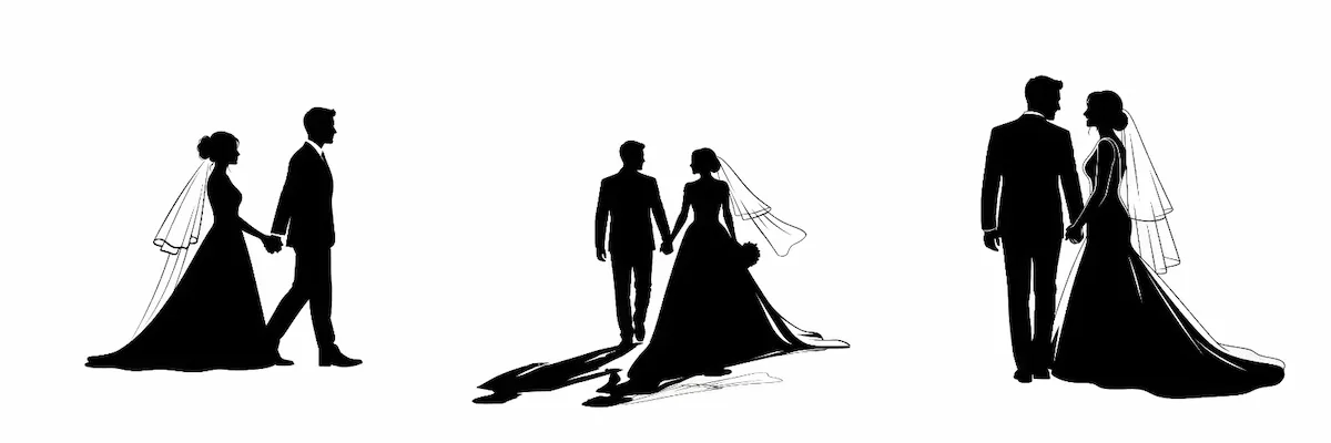 Laser cut and engrave Wedding Couple Silhouettes In Various Poses