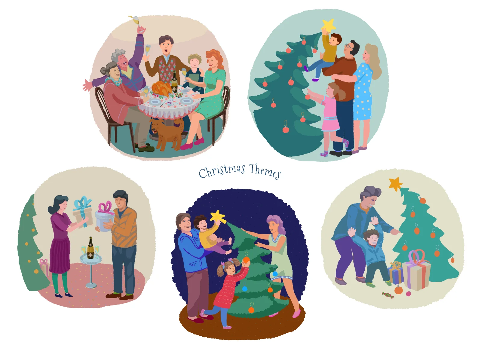 Family Celebrating Christmas Holiday Scenes