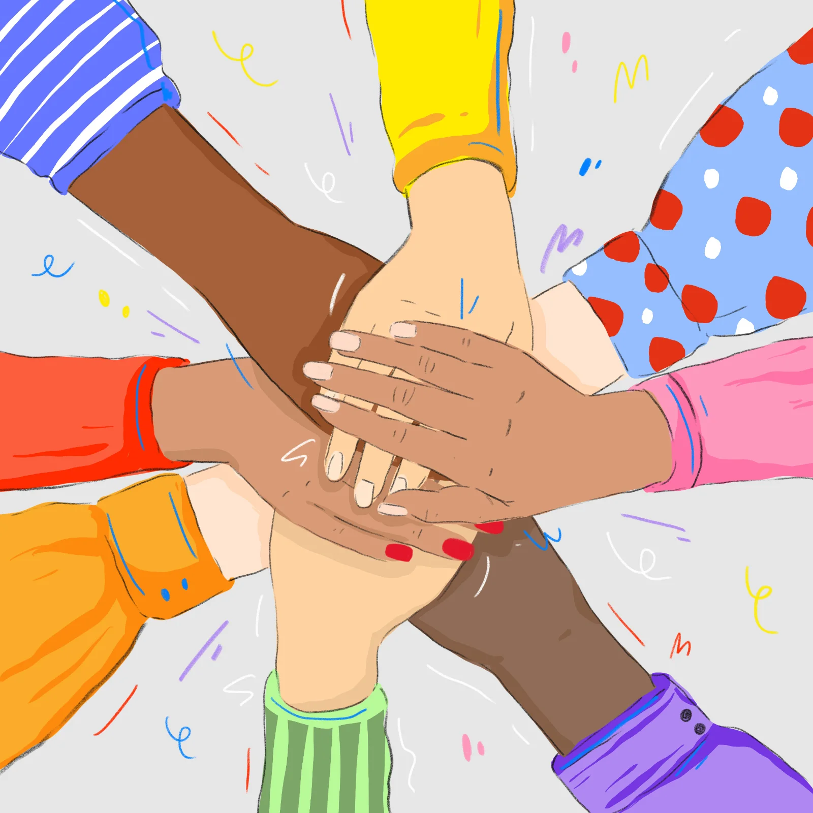 Diverse Hands Stacked In Team Unity