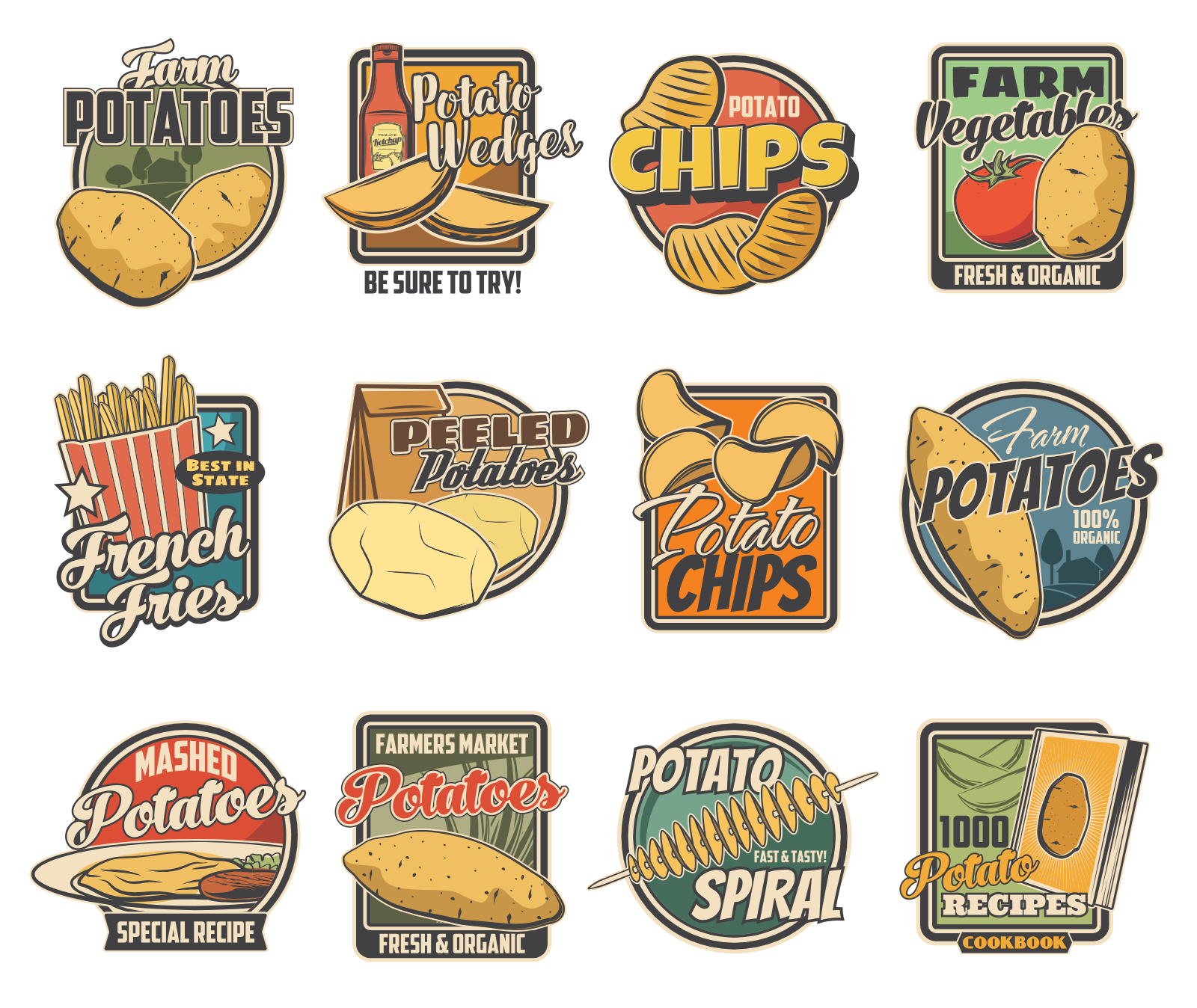 Vintage Potato Food Labels And Emblems