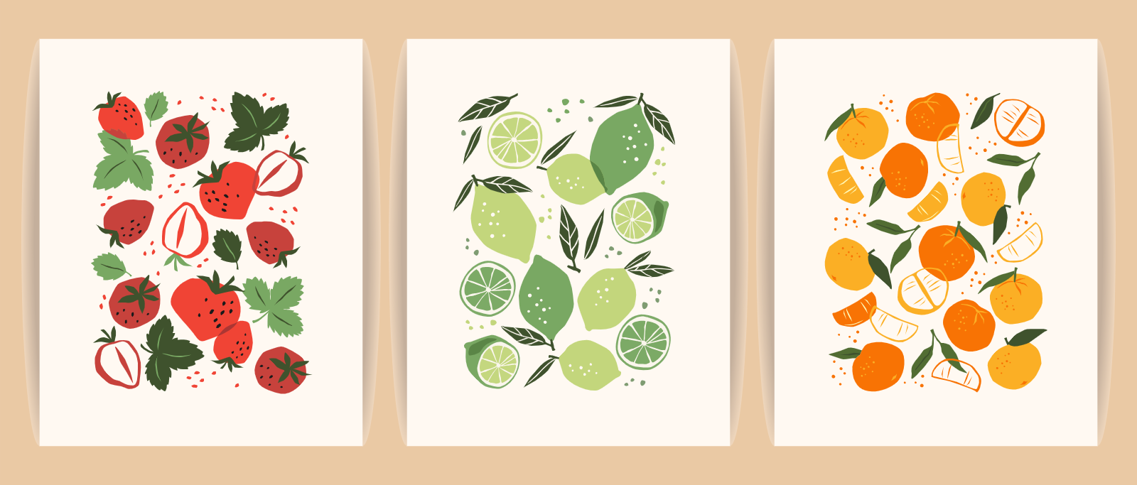 Fruit Pattern Set With Strawberry Lime Orange
