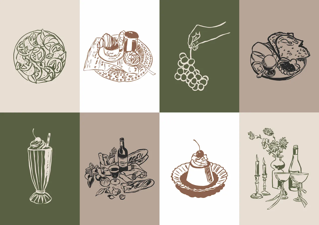Laser cut and engrave Assorted Food And Drink Line Art Collection