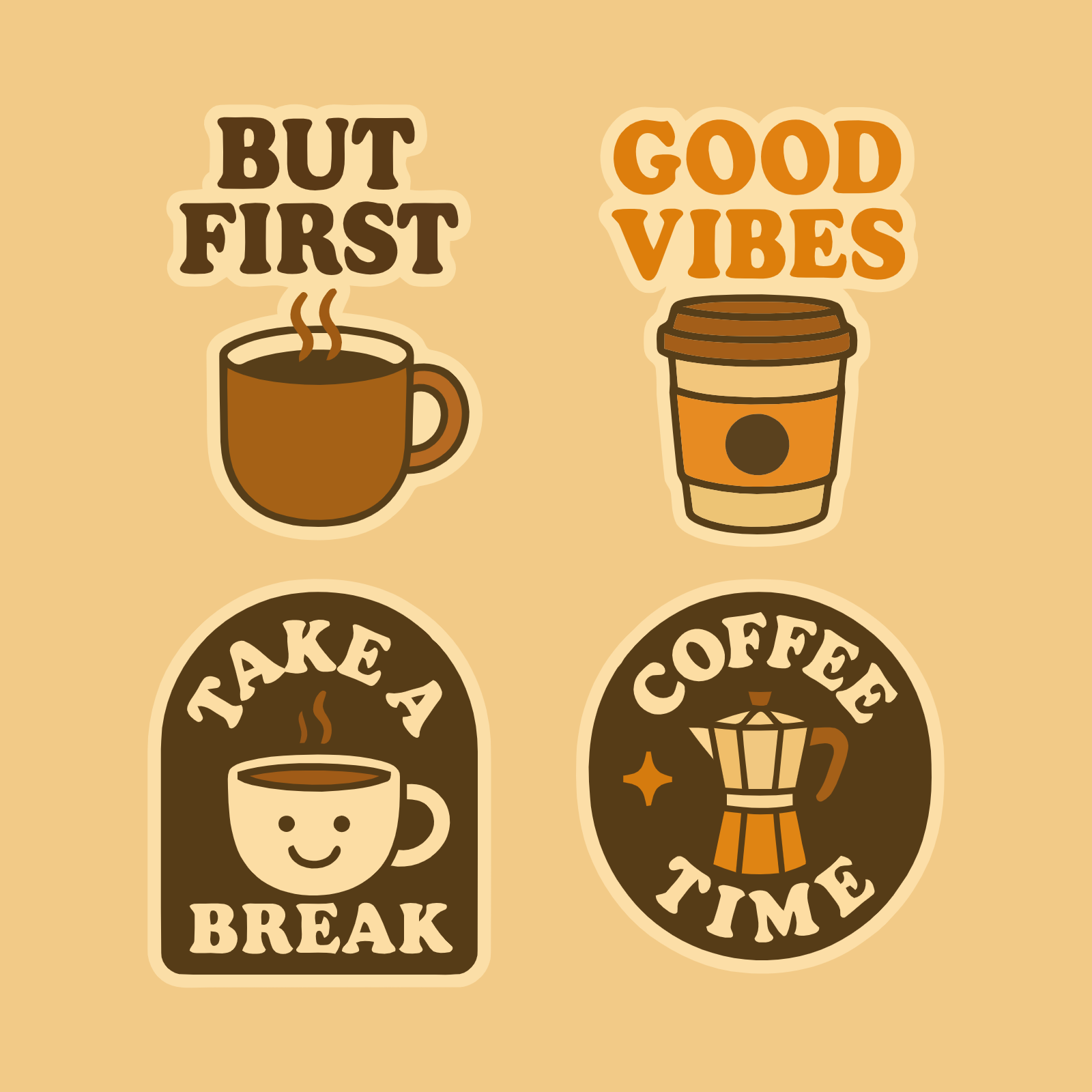 Coffee Theme Stickers With Catchy Phrases