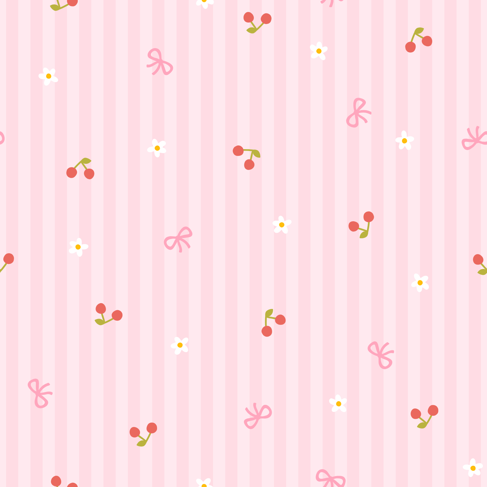 Seamless Pattern With Cherries And Ribbons