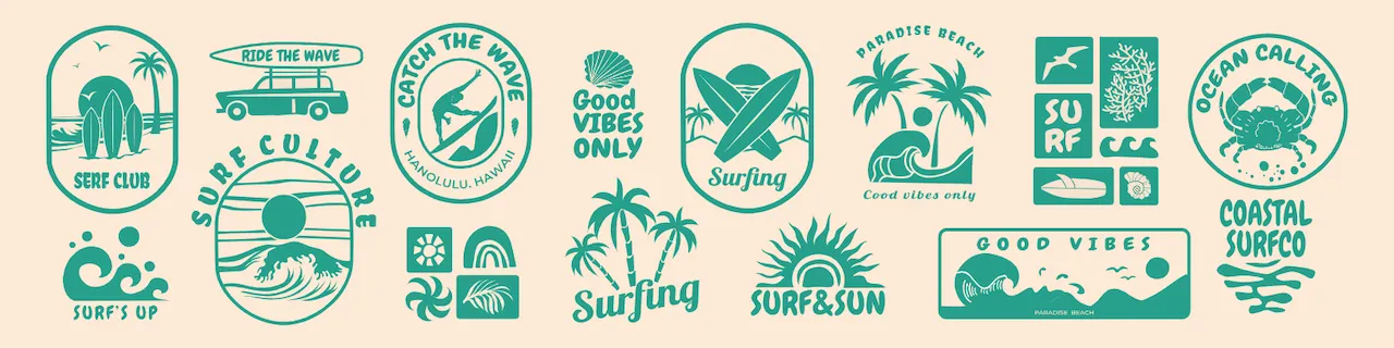Laser cut and engrave Surf Culture Beach Themed Emblem Collection