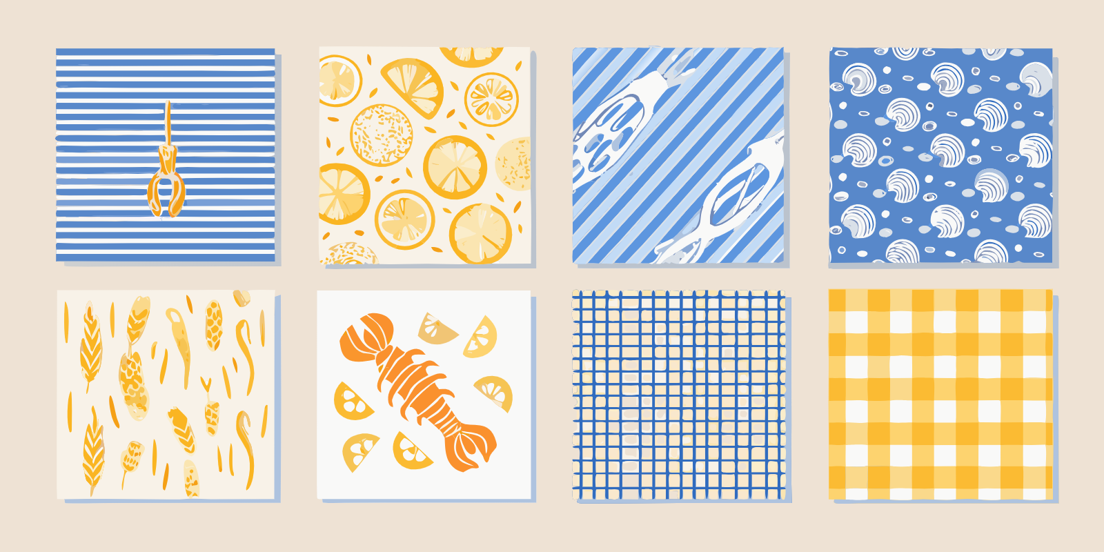 Seafood And Lemon Kitchen Pattern Set