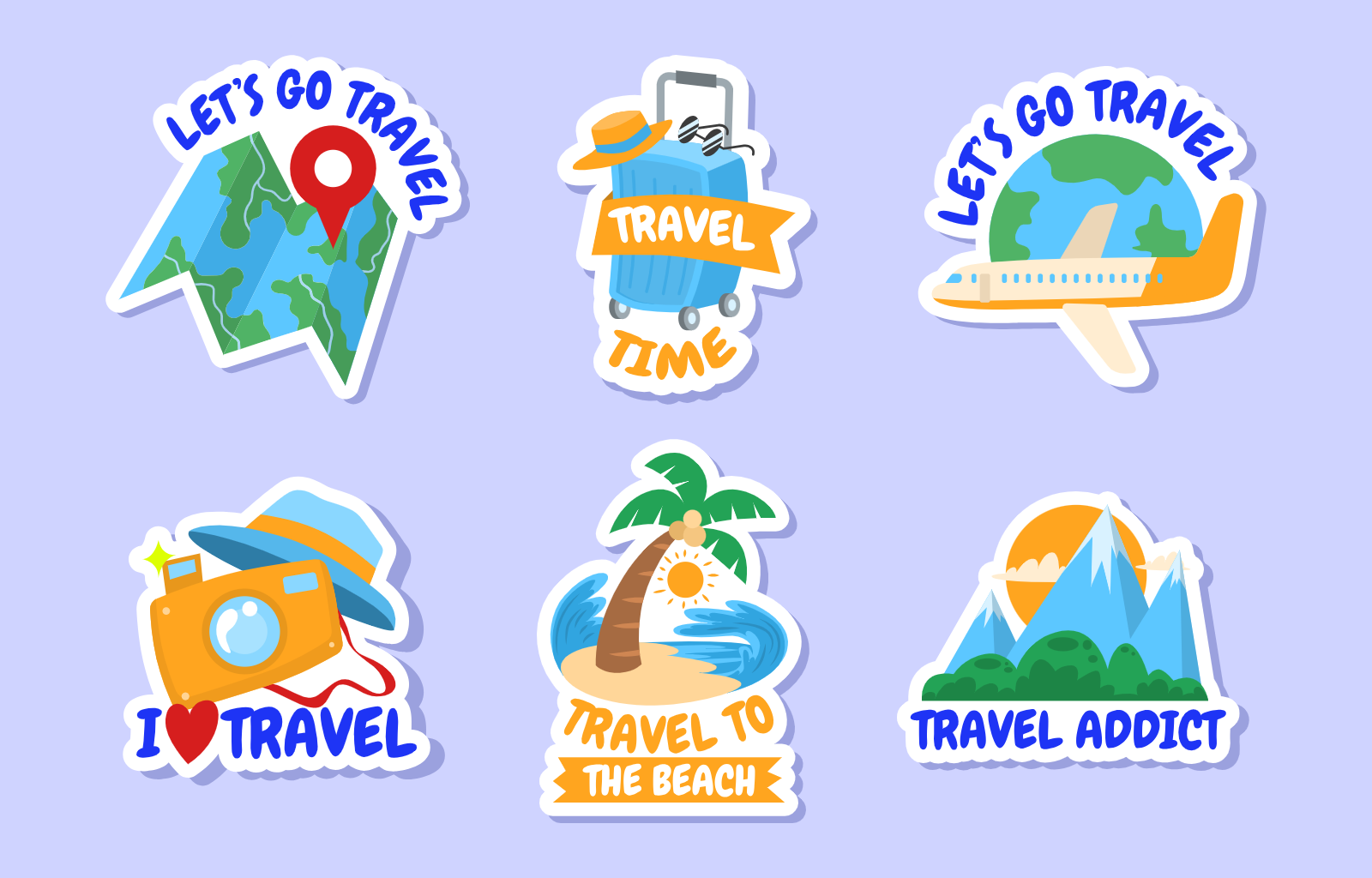 Travel Themed Stickers Set With Icons