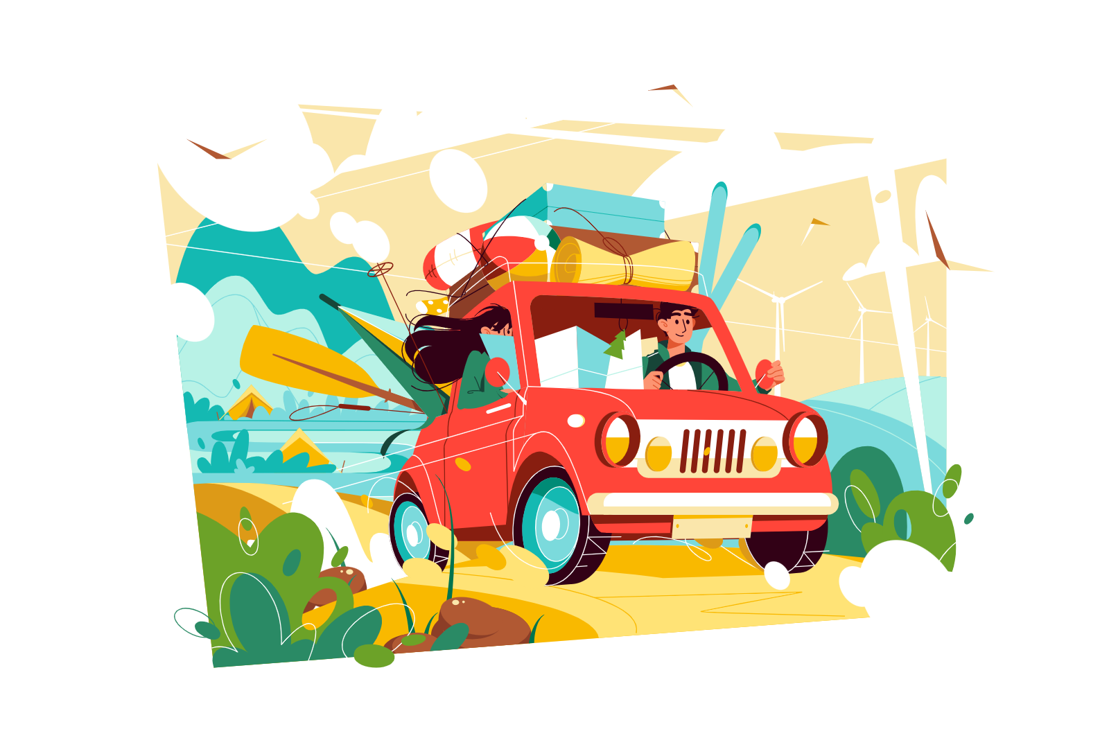 Couple Driving Car On Road Trip