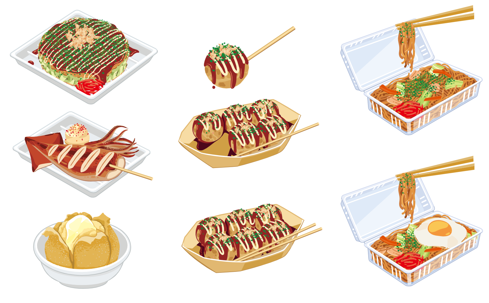 Collection Of Japanese Street Food Dishes